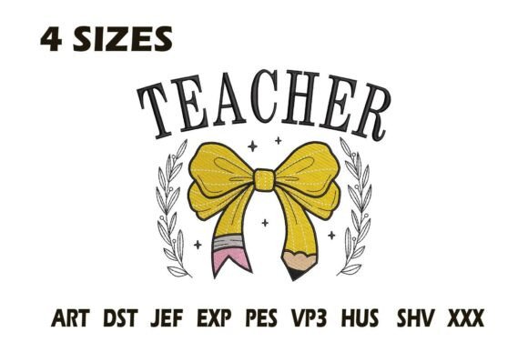 Charming Teacher Pencil Bow Embroidery File