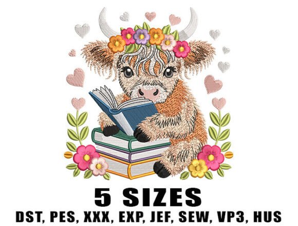 Floral Books Cow: A Charming Embroidery Design